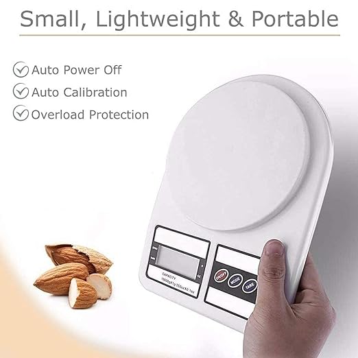 Portable Digital Kitchen Food Weighing Scale, for Healthy Living, Home Baking, Cooking, Fitness & Balanced Diet, Range of 1g - 10kg
