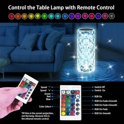 Touch Lamp 16 Color Changing Crystal Diamond Table Lamp, USB Rechargeable with Touch and Remote Control, for Bedroom Living Room