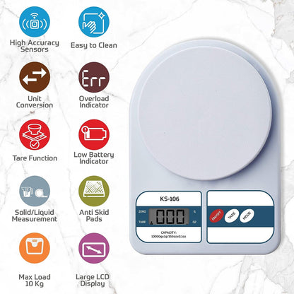 Portable Digital Kitchen Food Weighing Scale, for Healthy Living, Home Baking, Cooking, Fitness & Balanced Diet, Range of 1g - 10kg
