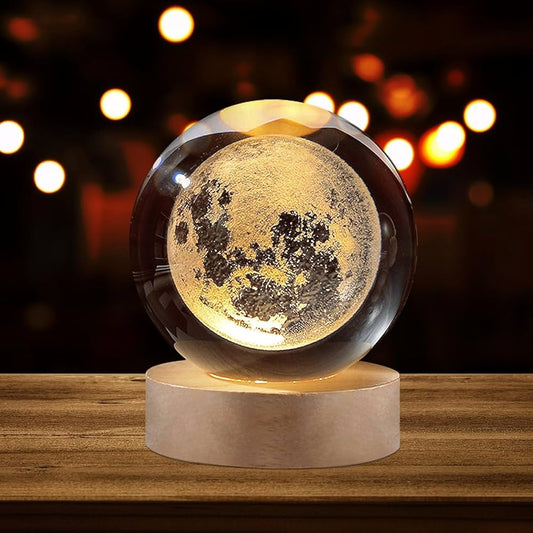 Glass Lamp 3D Ball Astronomy Night Lamp with Base for Living Room Ornament Solar System Fantasy Decoration LED Colorful Lighting Touch Base Moon Light
