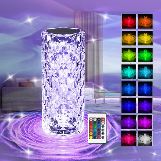 Touch Lamp 16 Color Changing Crystal Diamond Table Lamp, USB Rechargeable with Touch and Remote Control, for Bedroom Living Room