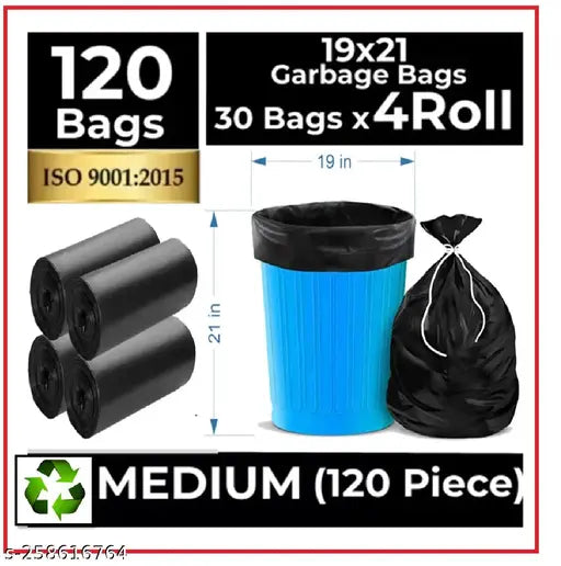 Premium Biodegradable Garbage Bags/Trash Bag - Black Color 19 X 21 Inches (Medium Size)