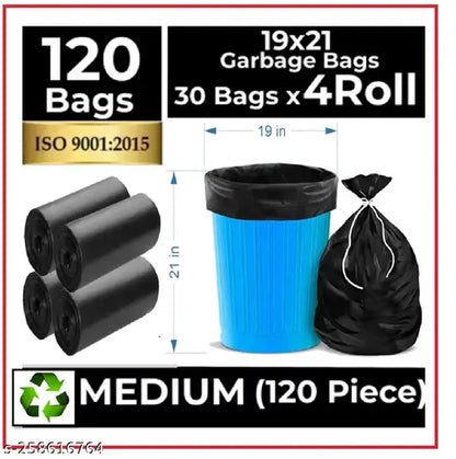 Premium Biodegradable Garbage Bags/Trash Bag - Black Color 19 X 21 Inches (Medium Size)
