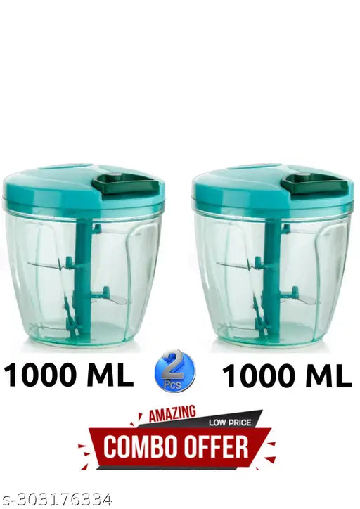 Buy 1 Get 1 FREE – Handy Pro Chopper & Compact Chopper Combo (1000ML Each) | Manual Chopper Cutter with Stainless Steel Blades & Whisker | Pack of 2