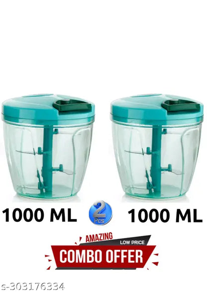 Buy 1 Get 1 FREE – Handy Pro Chopper & Compact Chopper Combo (1000ML Each) | Manual Chopper Cutter with Stainless Steel Blades & Whisker | Pack of 2