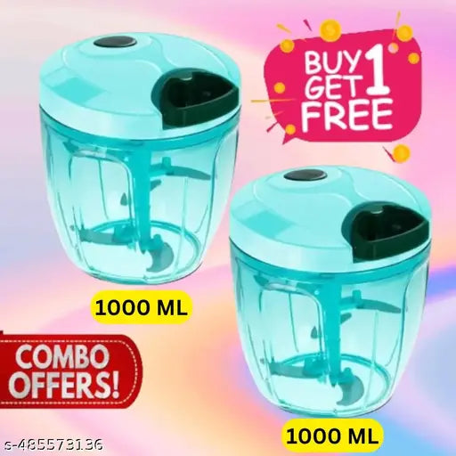 Buy 1 Get 1 FREE – Handy Pro Chopper & Compact Chopper Combo (1000ML Each) | Manual Chopper Cutter with Stainless Steel Blades & Whisker | Pack of 2